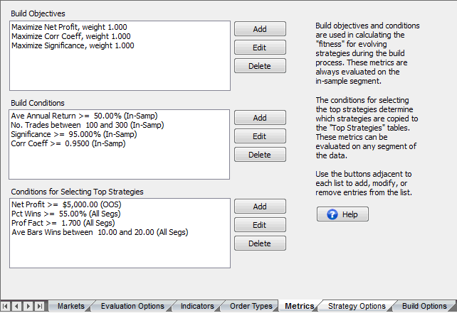 Metrics tab